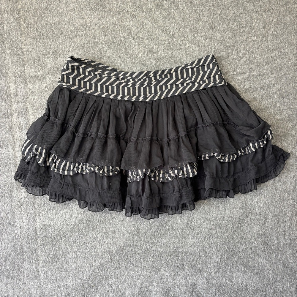 Y2K XXI Forever 21 Black Chevron Tiered Ruffle Mini Skirt Large Goth Fairy